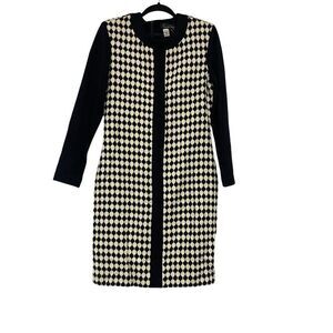 Vintage Gillian Womens Shift Sweater Dress Sz 12 Black White Geometric Knit 80s